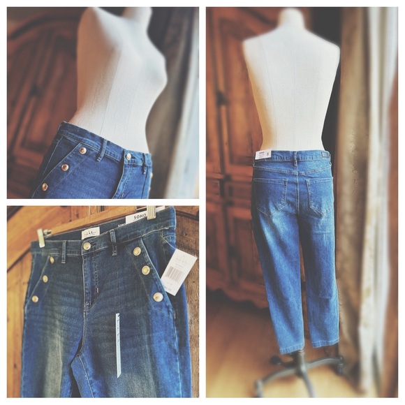 Denim / Detailing Gold Tone Studded Faux Pockets - Picture 2 of 10